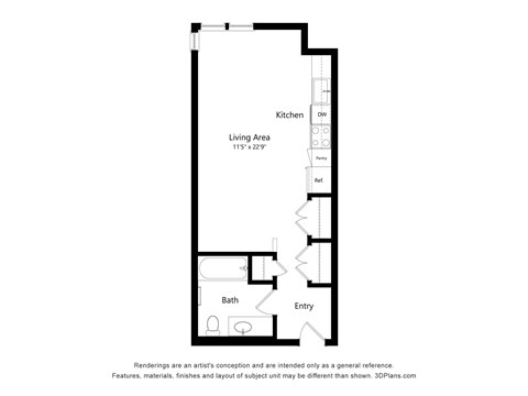 Floor plan for studio, 1 bath, 440 sqft